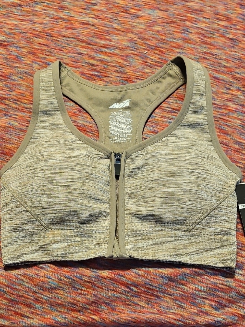 Avia Front-Zip Sports Bra in Heathered Beige